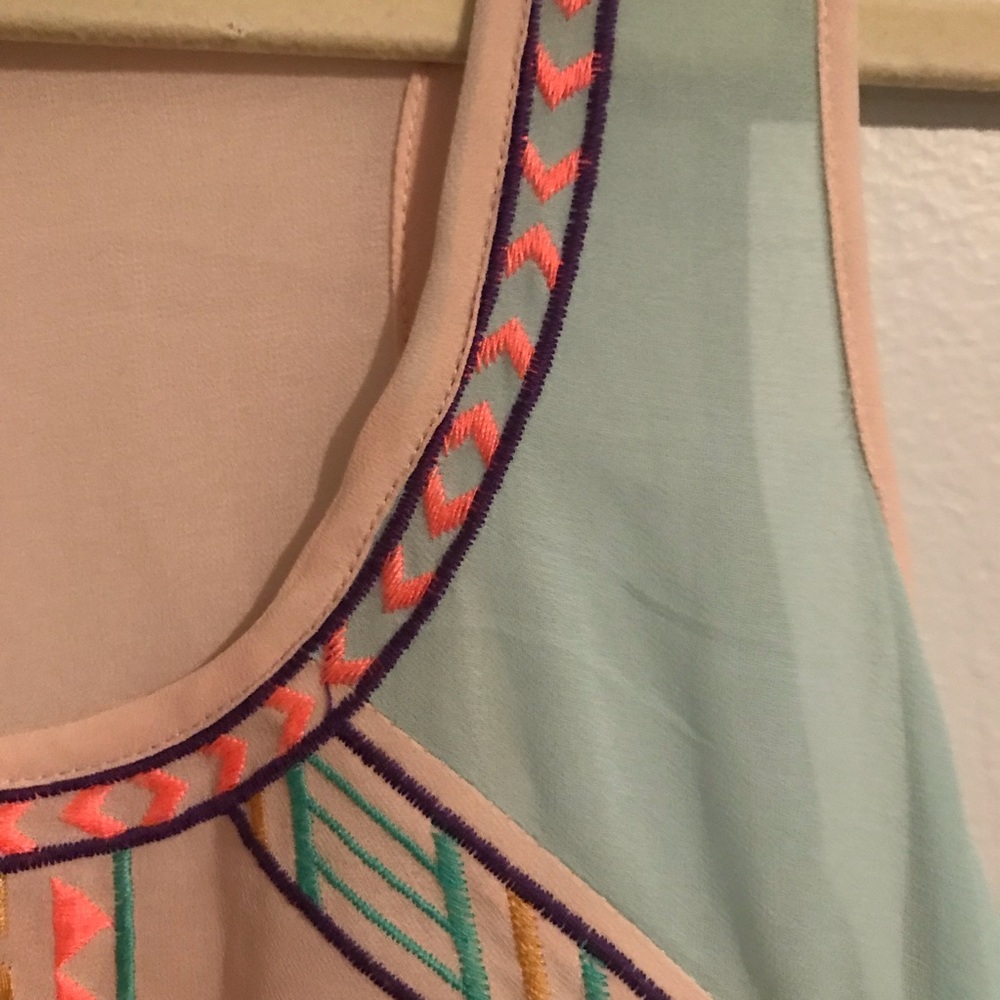 Sheer Pink Embroidered Razor Back Top - Picture 5 of 6